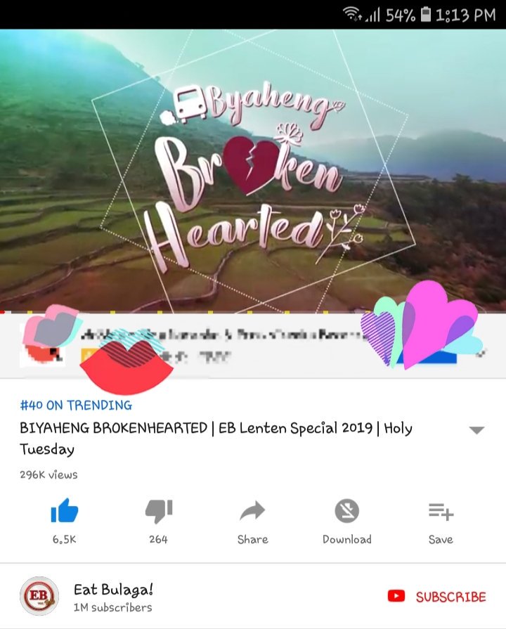 BlisterCherry's tweet photo. Byaheng Brokenhearted is number forty YT trending video 
Let's keep watching on the official EB YT channel 
#MaineMendoza @mainedcm https://t.co/HnrR84xsmO