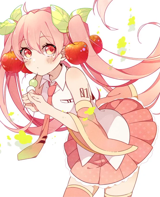 ひかげさんの桜ミクさん!おだんごを食べている姿がベリーキュート(⋈◍>◡<◍)。✧♡ぽっと頬を赤らめているのも良いですね?【https://t.co/vJ98r98CeI】 #piapro #初音ミク #桜ミク 