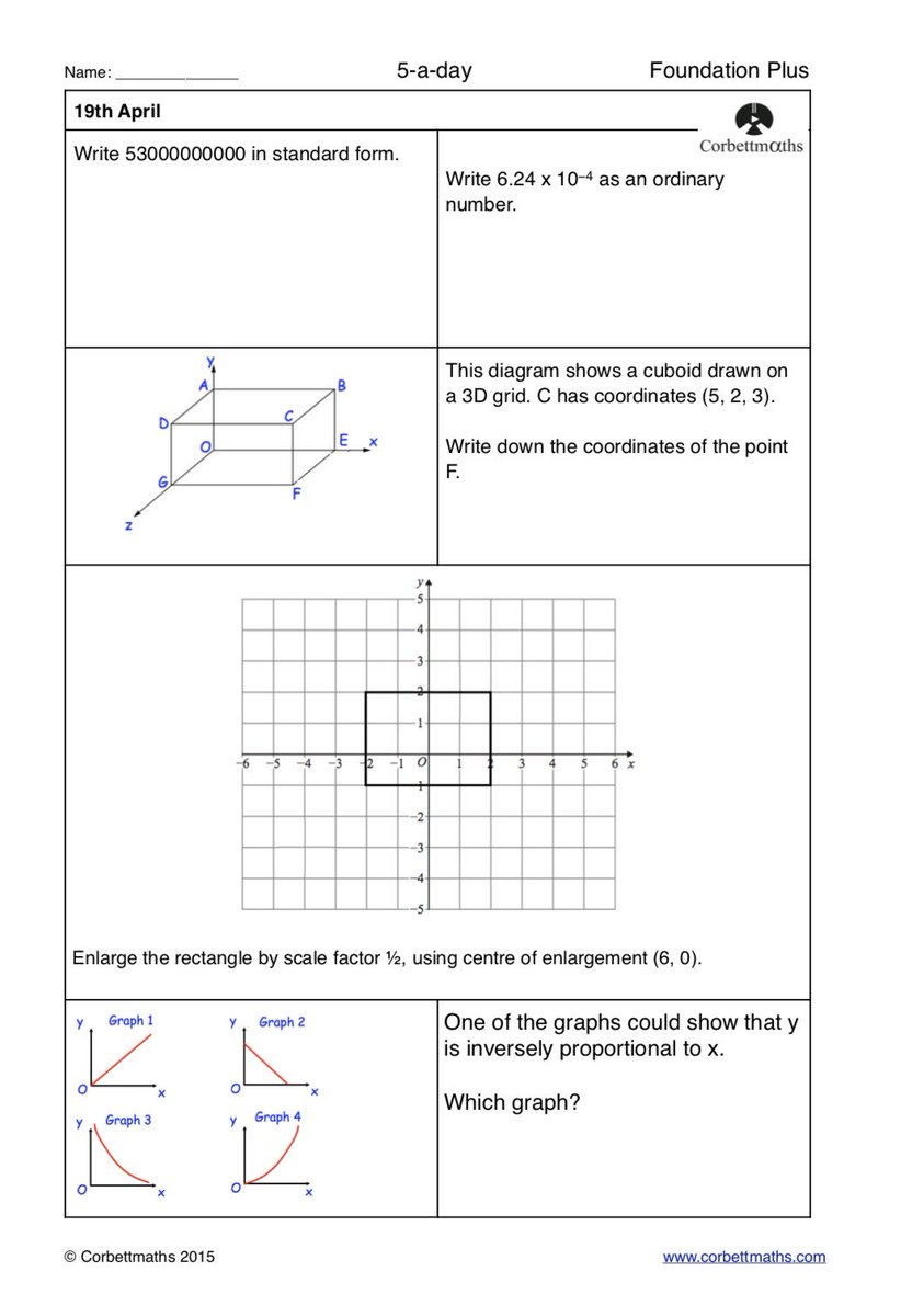 Corbettmaths's tweet photo. Studying for Higher GCSE Maths? Try today's Foundation Plus, Higher &amp; challenging Higher Plus #maths5aday answers: https://t.co/0TUWL6r2HM https://t.co/Gfo04uN10V