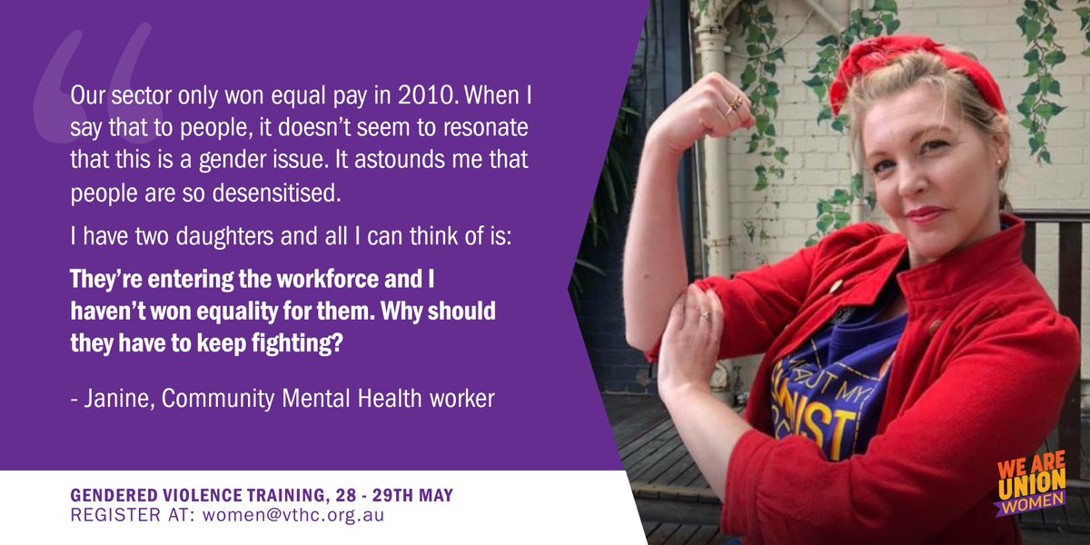 VicUnions_Women's tweet photo. Registrations are open for our Stop Gendered Violence through Union Action training: May 28-29. Email: women@vthc.org.au #StopGVatWork https://t.co/9vqf7OZ6zl
