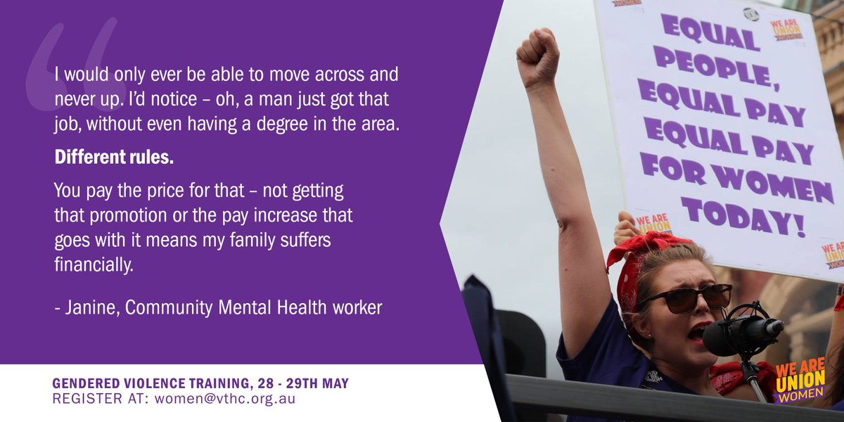 VicUnions_Women's tweet photo. For SATURDAY pls! Registrations are open for our Stop Gendered Violence through Union Action training: May 28-29. Email: women@vthc.org.au #StopGVatWork https://t.co/PQ5Bpnts2k