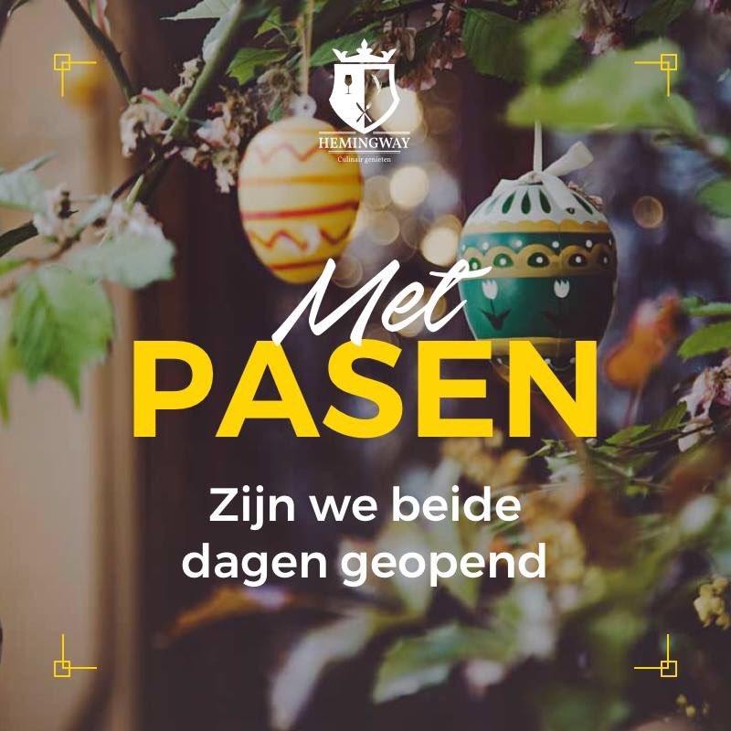 🐥🐰🐣 PASEN 🐣🐰🐥

Met Pasen zijn we beide dagen geopend voor het diner en bij goed weer is het terras open vanaf 15:00!

Reserveren? Dat kan via 0164-252050 of bezoek onze website restauranthemingway.nl