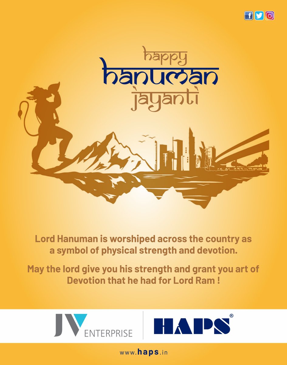 HapsGlobal's tweet photo. 🚩Happy Hanuman Jayanti🚩
Lord Hanuman is worshiped across the country as a symbol of physical  strength and devotion. May the Lord give you his strength and grant you  art of Devotion that he had for Lord Ram! #HanumanJayanti #हनुमानजयंती #LordHanuman #हनुमानजन्मोत्सव https://t.co/MmxuEqXzEx