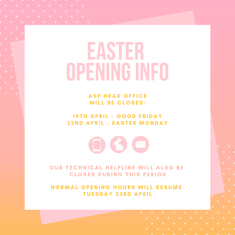 asphair's tweet photo. Easter is nearly here!
Just a quick reminder that the ASP Head Office will be closed today and during the Easter period.
We'll be back open to help with all enquiries on Tuesday 23rd
#asphair #asp #easter #openingtime #closedforeaster #bankholiday #eastmonday #goodfriday https://t.co/RSVQIxJEMQ