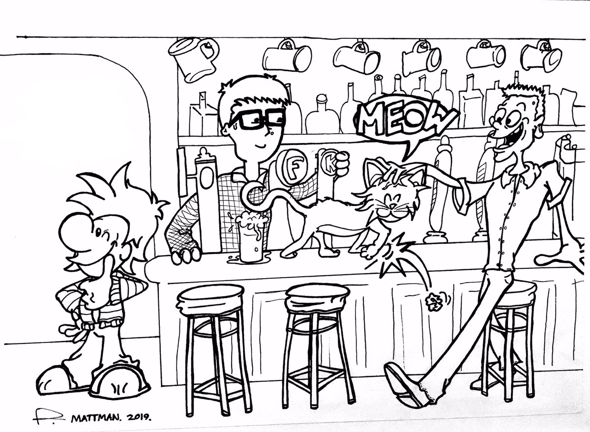 MattKPlays's tweet photo. The past 6 months I’ve been working at @OldEaglePub in @CamdenTownLDN and I wanted to express my gratitude with a drawing of some of the staff and our famous pub Cat, Churchill! HAPPY EASTER and thanx for the memories X 👍🏻🐣💖🇬🇧#EasterBankHoliday #EasterWeekend https://t.co/Bmy0RSyIA6