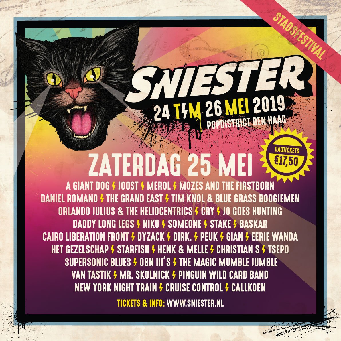En hierbij ook meteen de dagindeling. Fix je dagtickets of poes-partouts via sniester.nl #Sniester2019 #festival #DenHaag #nietvoorpussys #nietvoorpussies