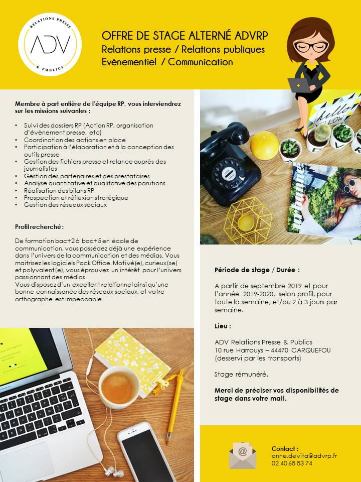 Offre de stage à pourvoir pour début septembre 2019 ! Envoyez vos CV ;) #stage  #relationspresse #Communication  #évenementiel