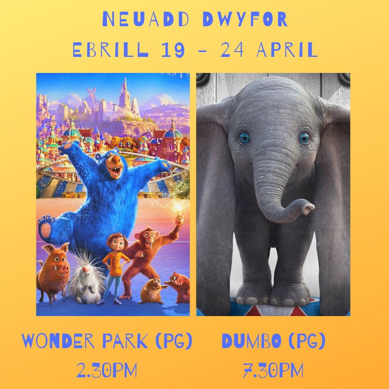 O heddiw tan dydd Mercher yn Neuadd Dwyfor

From today until Wednesday at Neuadd Dwyfor

NeuaddDwyfor.com
#sinema #cinema #dumbo #wonderpark #cyngorgwynedd #neuadddwyfor