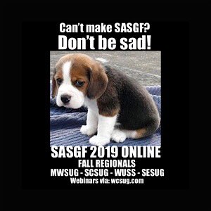 zeketorres1's tweet photo. Donโt be sad if you canโt make it to SGF! There are sessions to view on-line. #sasgf #sasusers #sasviya #wcsug #mwsug #scsug #wuss #redmane #sesug
https://t.co/9i4ySEqmqs https://t.co/hPJdg3amOr