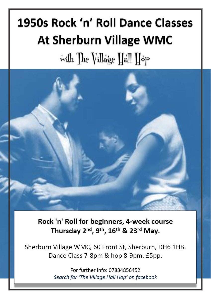 VillageHallHop's tweet photo. Coming in May...The Village Hall Hop on tour! Rock 'n' Roll Beginner's Dance Classes starting 2nd May at 7pm at Sherburn Village WMC #LearntoDance #Durham #Northeast #RocknRoll https://t.co/wZPYOKaNSA
