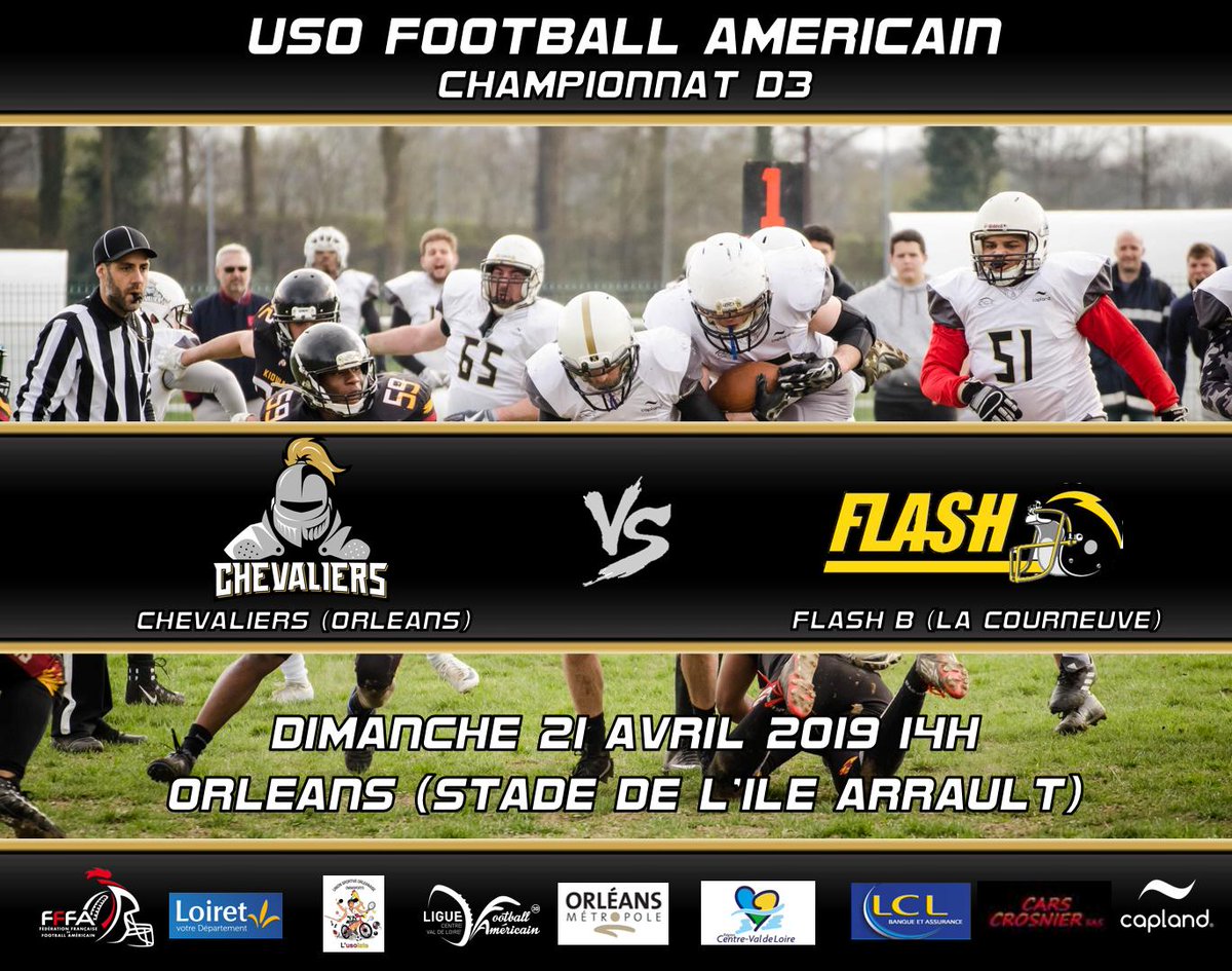 Ce dimanche à 14h, les <a href="/ChevaliersOrl/">Chevaliers d'Orléans</a> seniors reçoivent la réserve du <a href="/officiel_flash/">FLASH</a> à l'Hippodrome de l'Île Arrault pour la dernière journée de D3. Venez nombreux pour supporter les orléanais !