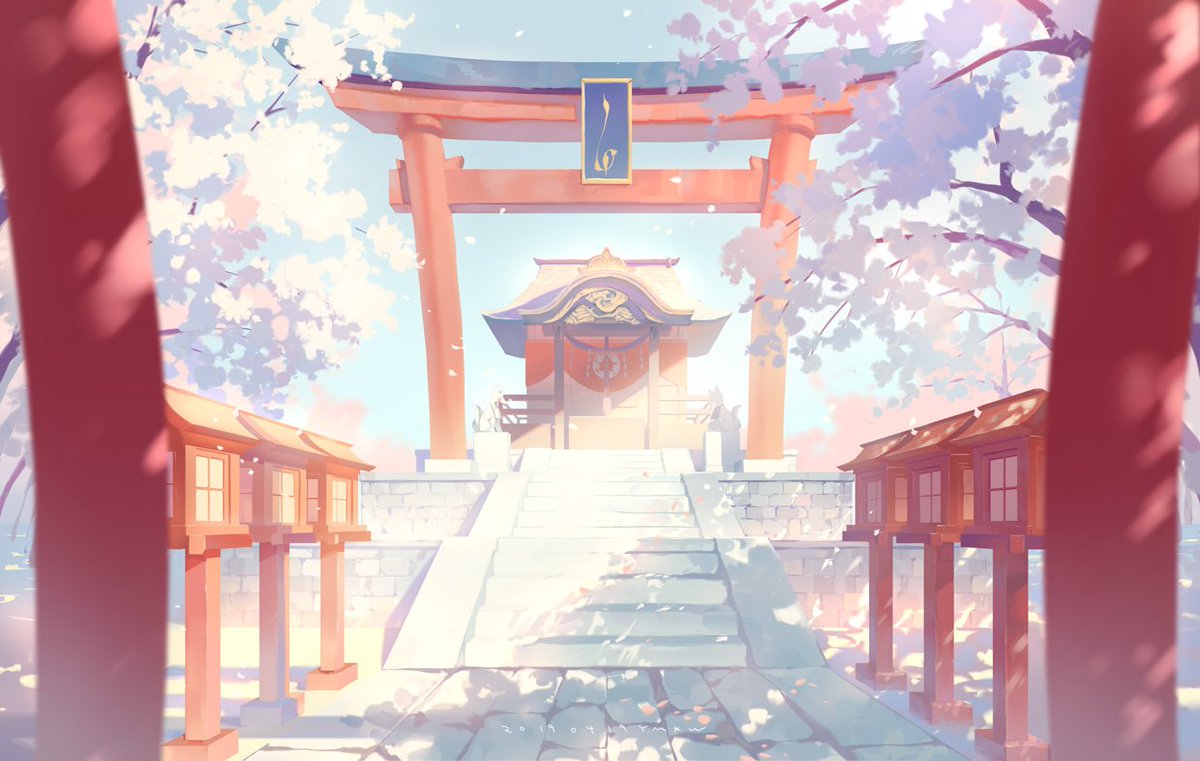 torii japanese clothes black hair multiple boys outdoors stairs shrine  illustration images