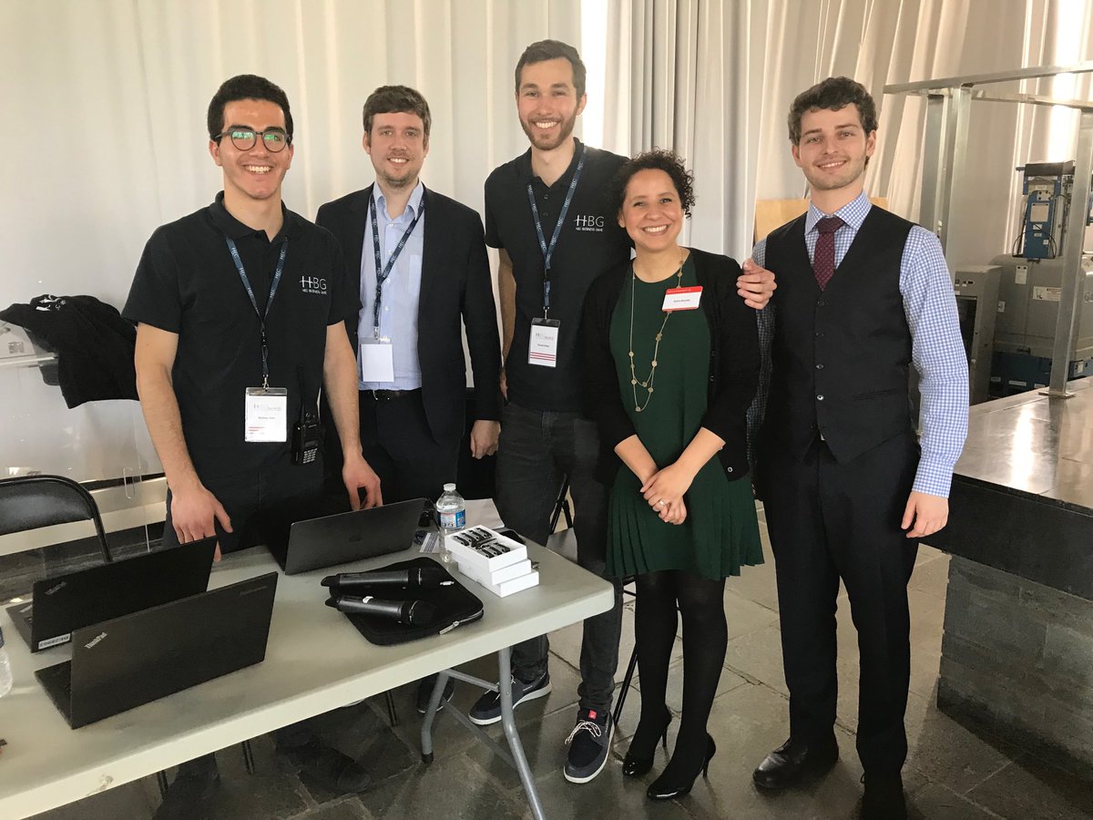 Bpointeau's tweet photo. Amira, Manager ⁦@BainCompanyFR⁩, in good company with the student organizers at #HBG2019 https://t.co/C3hKXfAm5l
