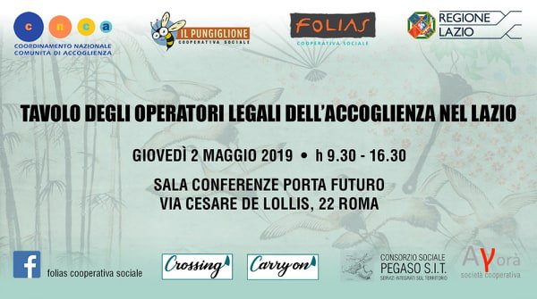 FOLIAS_coopsoc's tweet photo. Tavolo degli operatori legali dell’Accoglienza nel Lazio
Giovedi 2 Maggio 2019 - h.9,30-16,30
Sala Conferenze Porta Futuro
V. Cesare De Lollis, 22 Roma
Info: https://t.co/6cSrgGnfPL
@ArciNazionale @IlPungiglione1 @CNCAnazionale @RegioneLazio @PortaFuturo @BaobabExp @abuondiritto https://t.co/HFHcmQjf6P
