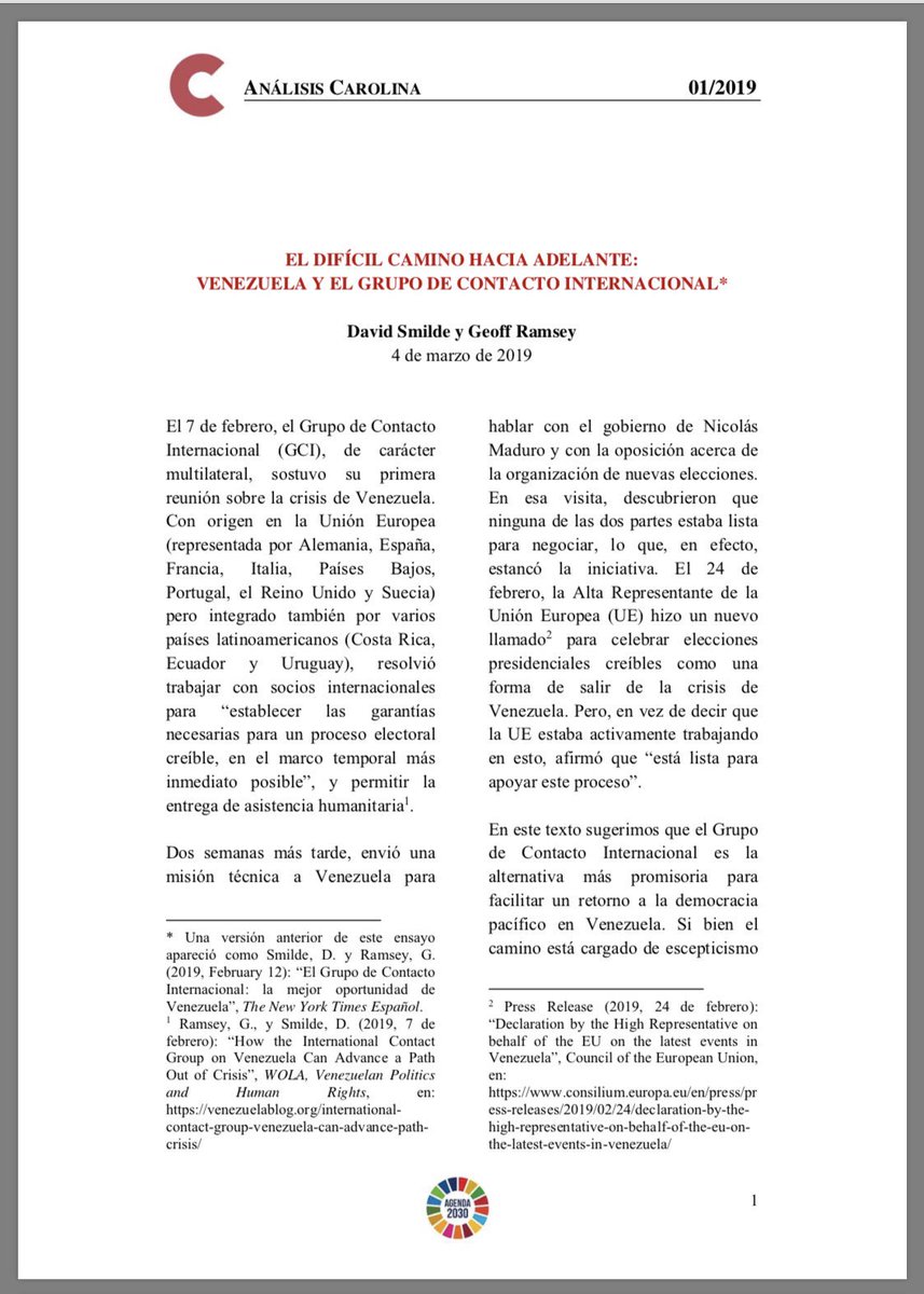 Fundacion Carolina Analisiscarolina N 1 El Dificil Camino Hacia Adelante Venezuela Y El Grupo De Contacto Internacional De Dsmilde Y Gramsey Latam Puedes Descargarlo En Espanol T Co 3rij5ipsho Y En Ingles T Co