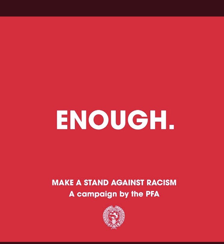 suesmith8's tweet photo. #Enough

We are making a stand against racist abuse.  

We recognise that our platforms come with responsibility, and so we are using our voice to stand against racist abuse.  

Together, we are calling on social media platforms and footballing bodies to do more! https://t.co/B8BQLl9gEz