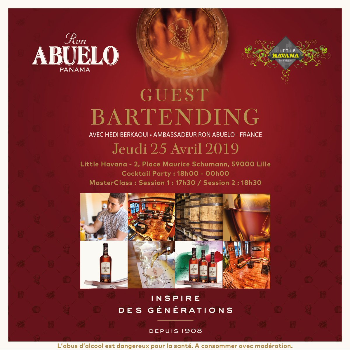 🥃 ÉVÉNEMENT 🥃

Préparez-vous pour une soirée 100% Abuelo à Lille !
Retrouvez Hedi Ron Abuelo au Little Havana le Jeudi 25 Avril pour une masterclass, un cocktail party ou pourquoi pas les deux ! 😉
Par ici : bit.ly/2vaptgl