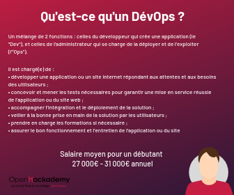 [#OHA JOBS] Découvrez le métier de DévOps !
Un poste complet très demandé dans le milieu du numérique !
Intéressé par ce métier ? Venez nous former chez <a href="/OpenHackademy/">OpenHackademy</a> 
<a href="/linagora/">Linagora</a>