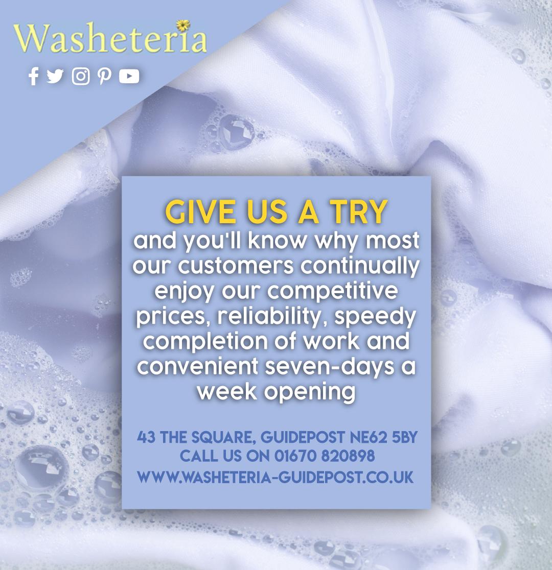 Drop off your dirty laundry and get it back fresh and clean!
Visit washeteria-guidepost.co.uk  
Call on 01670 820 898 to inquire more
#wash #clean #service #laundry #iron #home #clothes #comfort #flexible #overall #look