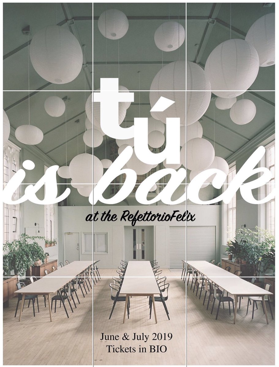 Upcoming dates for “Tú” at the <a href="/RefettorioFelix/">Refettorio Felix</a>. Tickets for June and July released! Only Thursday! Get yours: designmynight.com/london/whats-o…  <a href="/DesignMyNight/">DesignMyNight</a>