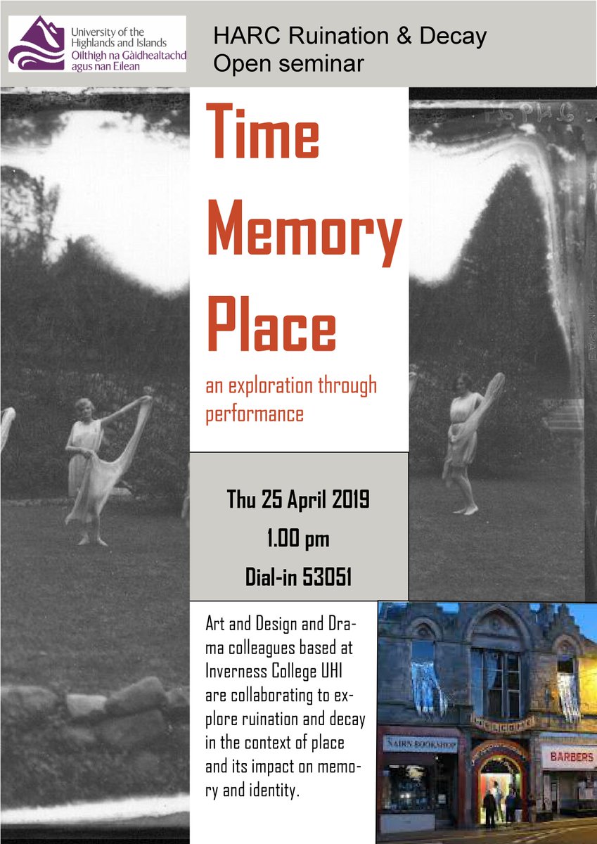 Jo_Rodgers_'s tweet photo. The next #HARCruins seminar is on Thursday 25th April at 1pm! Open to all.
@LesleyMickel & colleagues from @UHI_Drama @IC_UHI explore ruination & decay in the context of place, and its impact on memory & identity. Details here https://t.co/9M6ZA6KN2s
#UHIresearch #thinkUHI https://t.co/7MrfCsbzEU