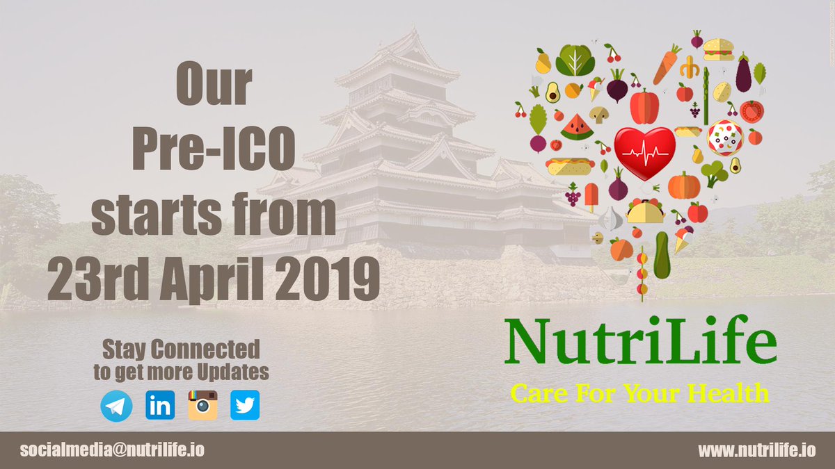 Our Pre-ICO Starts 23rd April 2019.
#nutrilife #nutrilife_io #cryptocurrency #bitcoin #ethereum #blockchain #earnmoney #earnmoneyfromhome #earnmoneyonline #bitcointrading #bitcoinnews #bitcoinprice #altcoin #bitcoinvalue #bitcoinexchange #ICO #ICOReviewer #icoreview
