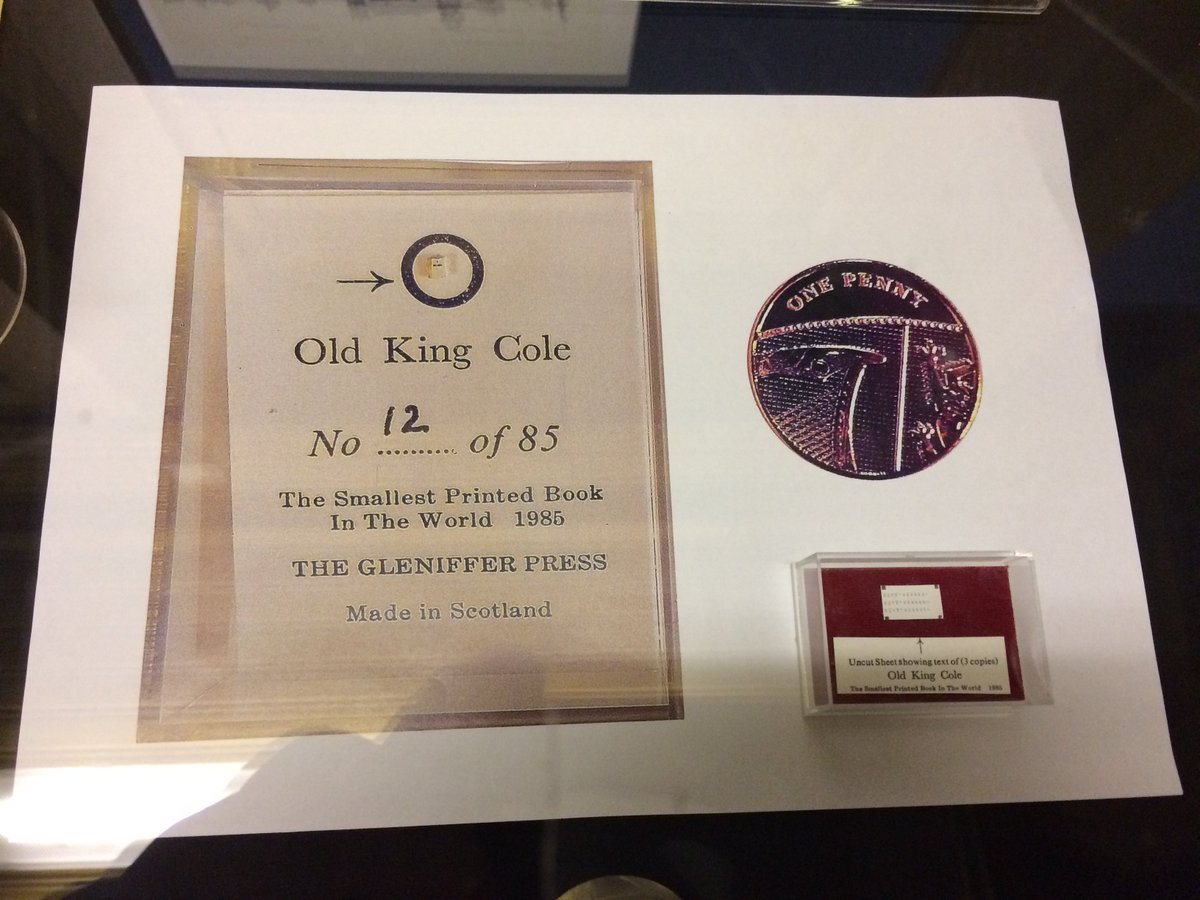 Inside that circle is what was once the smallest marketable book in the world, "Old King Cole", printed by Paisley's own Gleniffer Press using offset lithography. 1985 Guinness book of records certificate