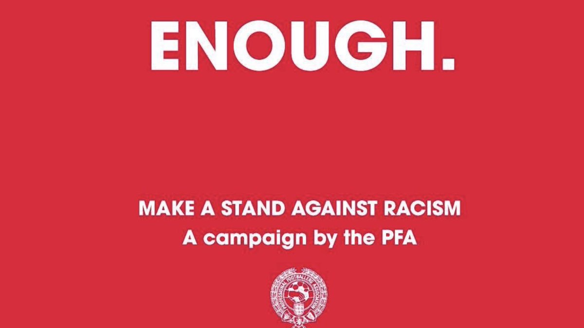 #Enough

We are making a stand against racist abuse.

We recognise that our platforms come with responsibility, and so we are using our voice to stand against racist abuse.

Together, we are calling on social media platforms and footballing bodies to do more