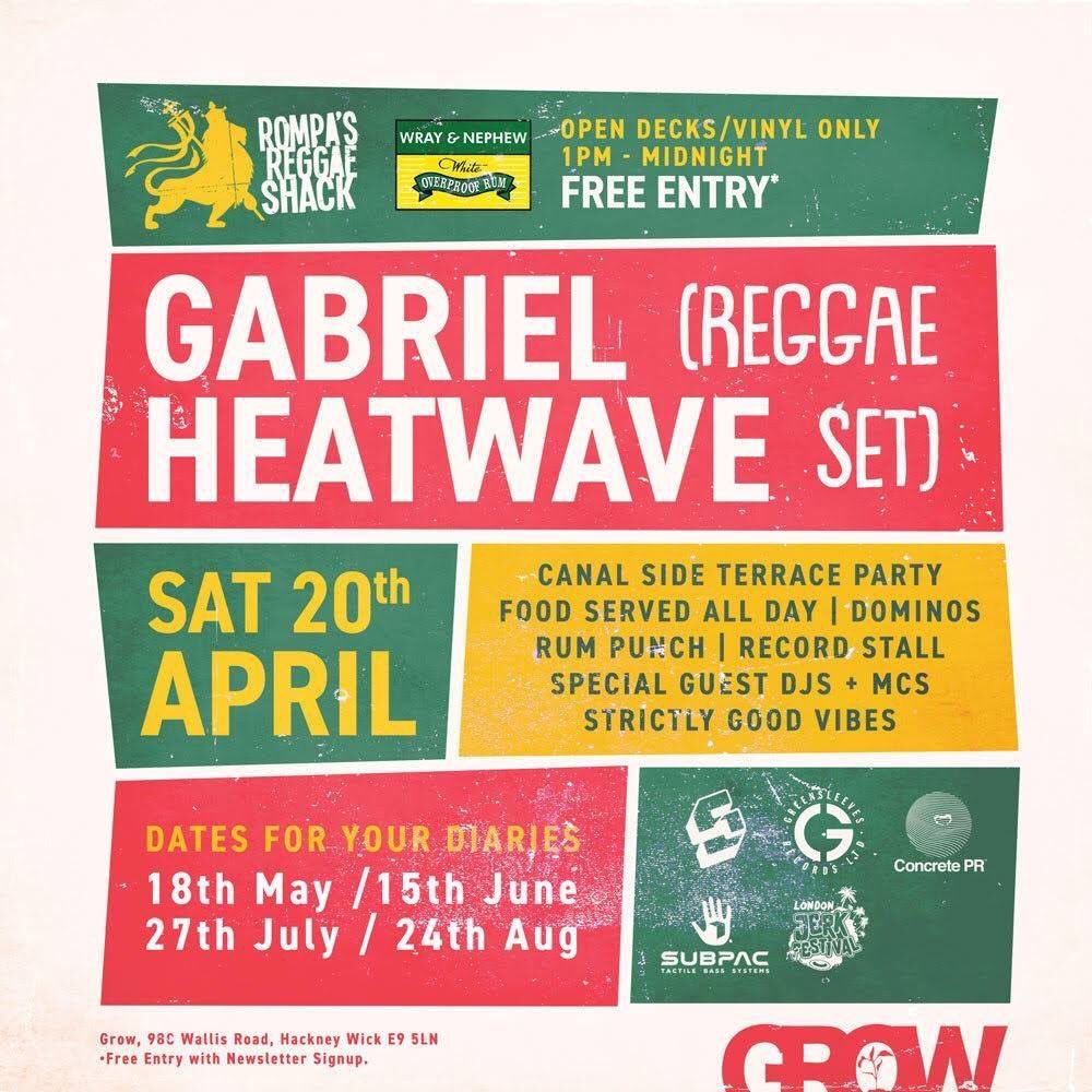 RompaRompaRompa's tweet photo. Tomorrow! All roads lead to @GrowHackney for #RompasReggaeShack with @WrayAndNephewUK and special guest @GabrielHeatwave #FreeEntry all day. https://t.co/YPSUC7WlVB #Reggae #Dub #Dancehall #Jungle https://t.co/jp2DdxEyZw