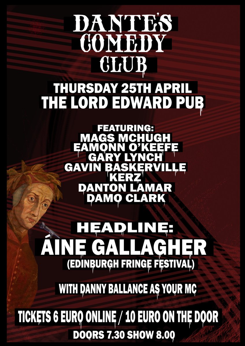 🔥 April 25th 🔥
Discount tickets <a href="/PromoteComedy/">JokePit The Comedy Box Office</a> 
jokepit.com/organisers/502…
-
-
-
-
#dantes #comedy #dantescomedy #irishcomdy #dublincomedy #dublin #ireland #dublinlive #dantescomedyclub