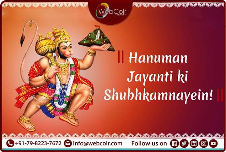 webcoir's tweet photo. "Wishing You A Very Happy Hanuman Jayanti"

May Lord Hanuman shower his blessings on you and your family, this Hanuman Jayanti!

#HappyHanumanJayanti #LordHanumanBirthday #DevoteeOfLordRam #JaiShreeRam #PowerAndWisdom #JaiHanuman #HanumanJayanti https://t.co/6ZJiHcny0q