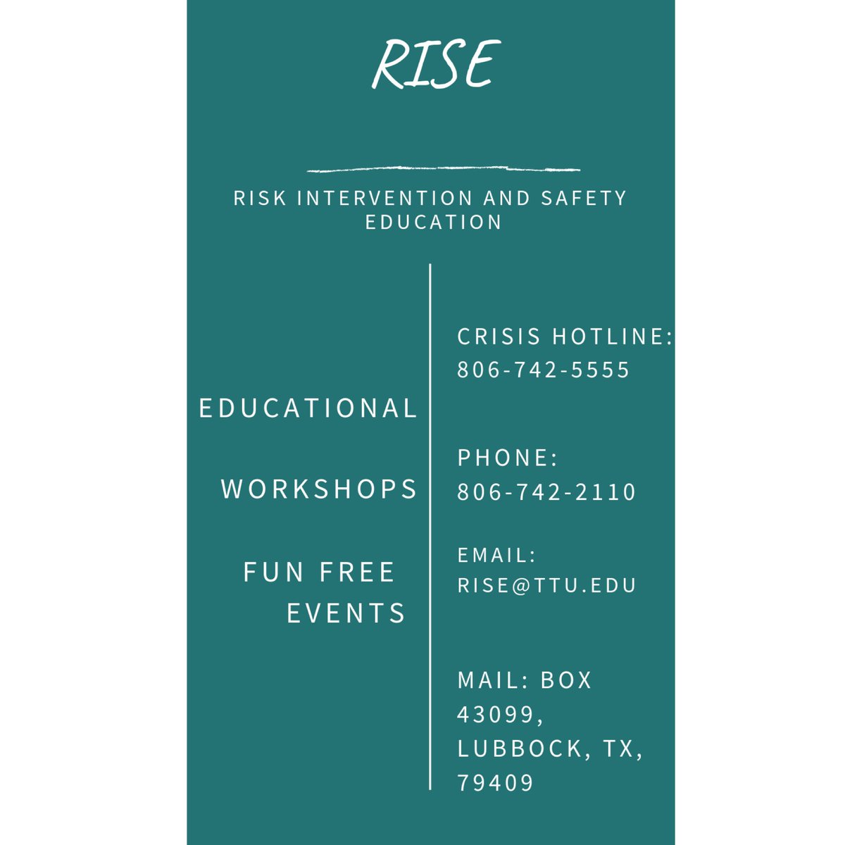 ItsOnUsTTU's tweet photo. Our second resource provides a multitude of events and sexual assault awareness and education on campus. #ttuitsonus https://t.co/3eGW43mpRA