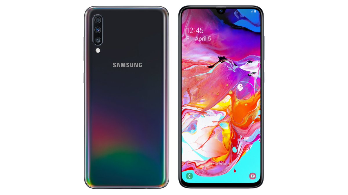 TechInvisible's tweet image. Samsung has announced new galaxy A70 with 4500 mAH battery supported by 25W fast charger, and in display fingerprint sensor and U shaped notch runs on Snapdragon 675.