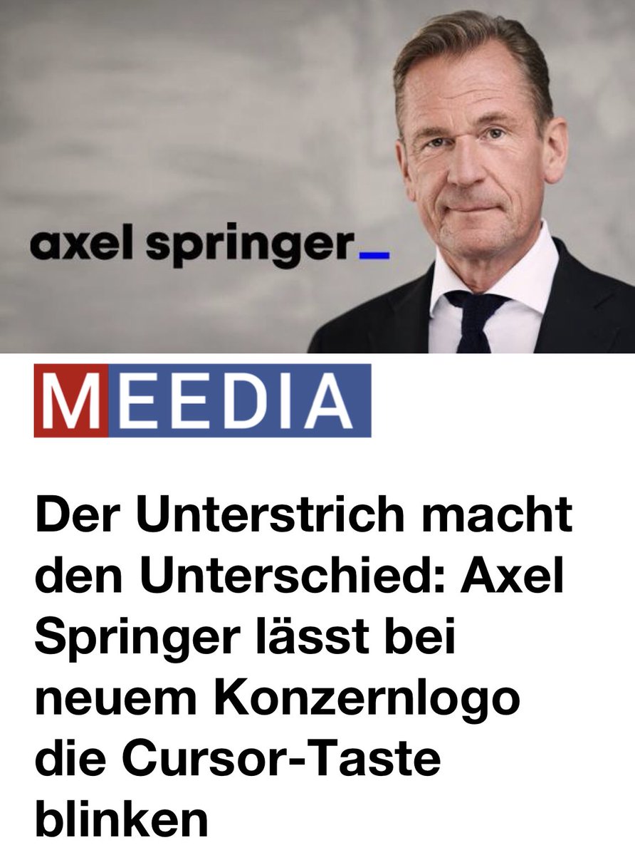 andrehennen's tweet image. Ich mag das neue Logo. 
Entweder es steht für die Hoffnung, dass erst nach Axel Springer sinnvolle Inhalte ergänzt werden könnten. Oder der seit 20 Jahren in allen Programmen stehende Cursor ist nach AS einfach tot umgefallen. #honestdesign