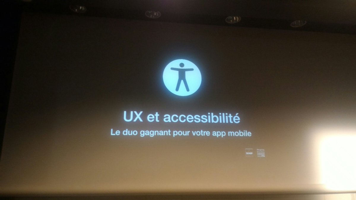 DanaruDev's tweet photo. "UX et accessibilité : Le duo gagnant pour votre app mobile" par @florentmorin. On y est ! @bogatyr33 @SQLI @DevoxxFR #LoveMobile #UXforAll #DevoxxFr https://t.co/C8HetMwQcw
