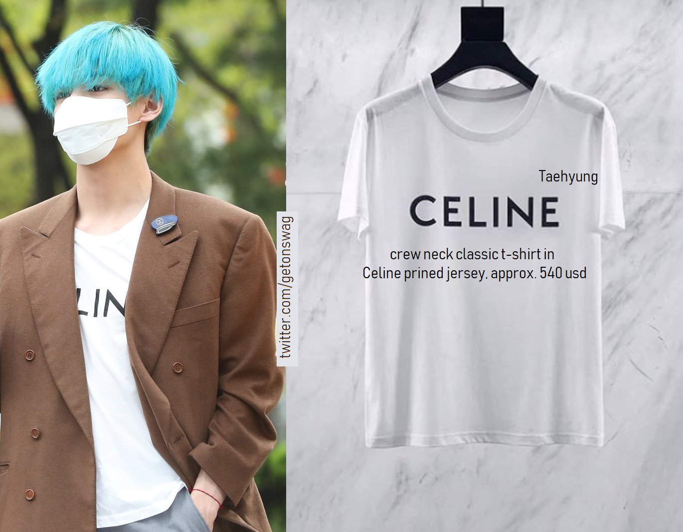 Beyond The Style ✼ Alex ✼ on X: requested 190419 #Taehyung #BTS Céline  crew neck classic t-shirt in Celine printed jersey, ss19    / X