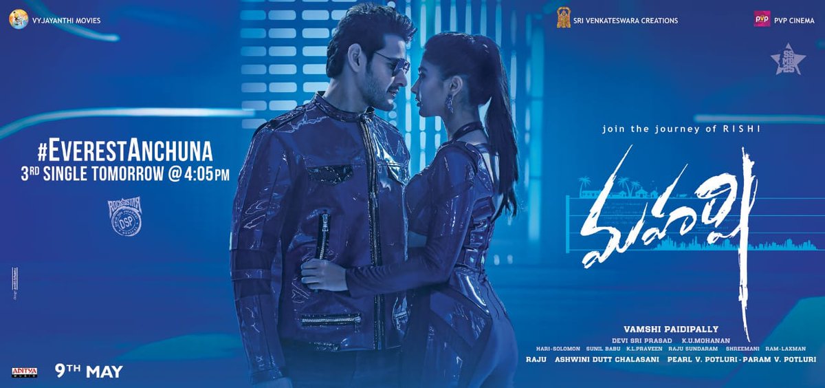onlynikil's tweet photo. #EverestAnchuna.. #Maharshi 3rd Single will be out tomorrow at 04:05 p.m.

@urstrulyMahesh @directorvamshi
@hegdepooja @ThisIsDSP @ShreeLyricist @kumohanan1

#Maharshi3rdSingle
#SSMB25 https://t.co/XFXqqXJEhr