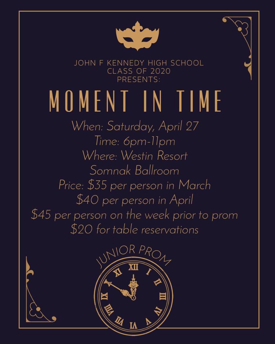 JFKHS_WAY2019's tweet photo. Prom szn is here and the juniors are bringing it 🤩🔥 If you have any questions see any junior class officer or message @JFKHS20 https://t.co/UjHCpZrve1