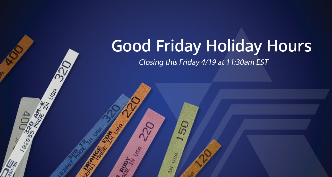 Our plant and office will be closed at 11:30am EST today in observance of Good Friday. Wishing you a wonderful holiday weekend.