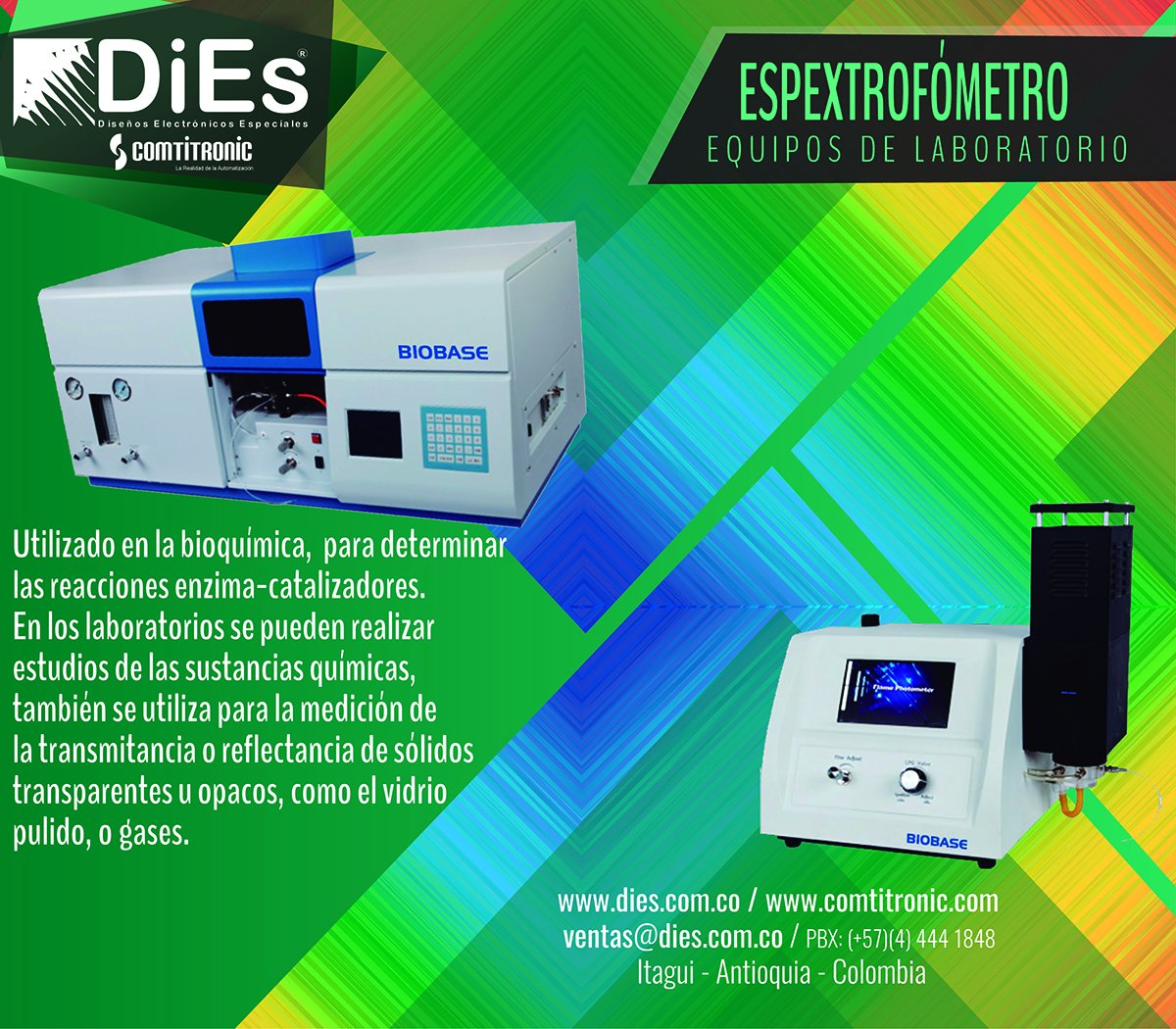 ComtitronicSAS's tweet photo. ESPECTROFÓMETRO - ventas@dies.com.co
https://t.co/SUeQA1atxP
Comtitronic Y Dies
#dies #laboratorios #lab #spectrophotometer #espectrofometro #microbiologia #fisico #quimica #destiladoresdeagua #destiladores #chemical #microbiology #chemical #distillers https://t.co/1ieEjm57pd