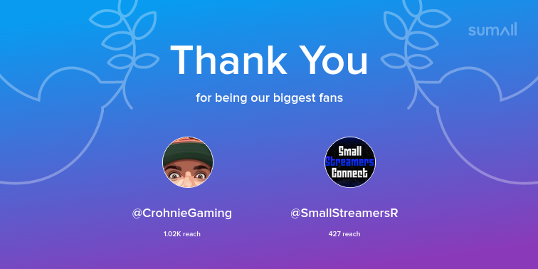 SkeddyJay's tweet photo. Our biggest fans this week: @CrohnieGaming, @SmallStreamersR. Thank you! via https://t.co/aidbSLHtq6 https://t.co/3TYJ0AyXbI