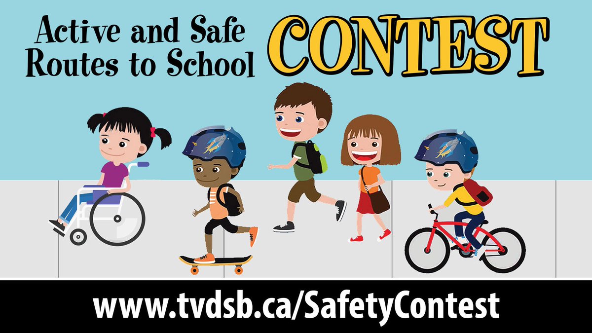 All #TVDSB elementary students are invited to participate in this year's Active and Safe Routes to School Contest! Submit a poster, logo or video that demonstrates the benefits of active transportation to tvdsb.ca/SafetyContest by April 24th to participate.