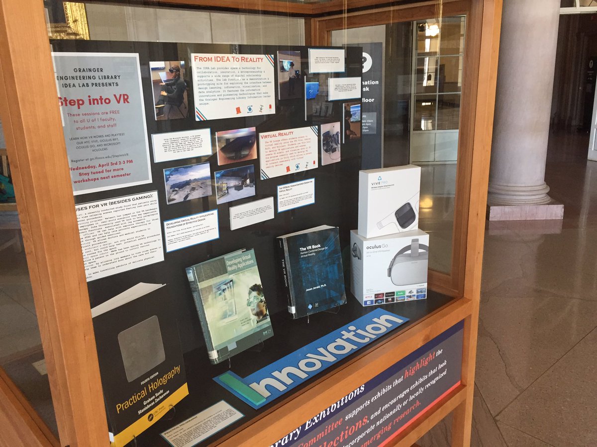 UI_IDEAlab's tweet image. Have you seen the exhibit on the IDEA Lab at the Main Library (@ILLINOISstacks &amp;amp; @IllinoisLibrary)? Want to start working on your own cool projects using the 3D printers or VR or our presentation spaces? Request access today at library.illinois.edu/enx/idealab #IDEAFriday