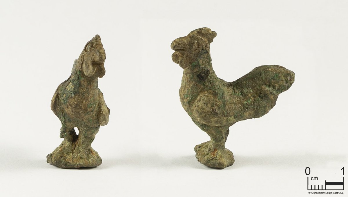 ArchSouthEast's tweet photo. Since it’s #GoodFriday, today's #FindsFriday is somewhat #Easter-related – check out this tiny cockerel! He’s made from copper alloy &amp; is #Roman in date. Cockerels were associated with #Mercury, and he may have been part of a larger votive group, perhaps in a household shrine. 🐔 https://t.co/HbdhSUvHLx