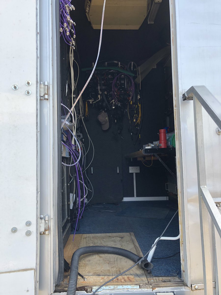 ViewpressMedia's tweet photo. My part of the work done on the back of the OB. Production still to do whilst is busy rewiring everything in the sunshine. Lovely way to spend Good Friday. Got to look it’s best to Badminton on Tuesday! https://t.co/CWruQIxFw0