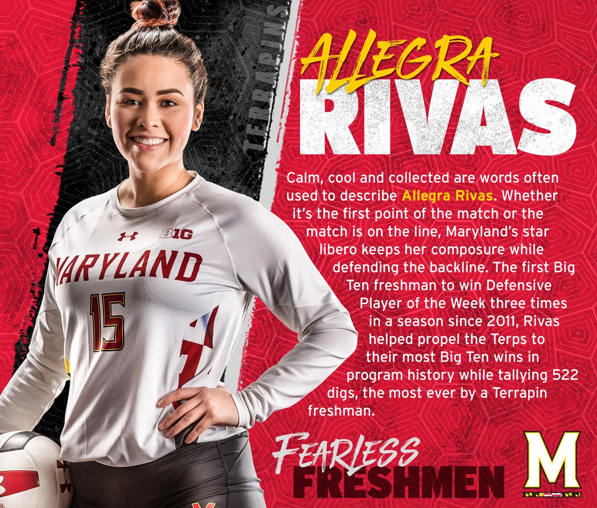 umterps's tweet photo. Allegra Rivas brings fire to the court, ready to push @TerpsVolleyball to victory, and we DIG it!!
#FearlessFreshmen https://t.co/wHNUCdIBLl