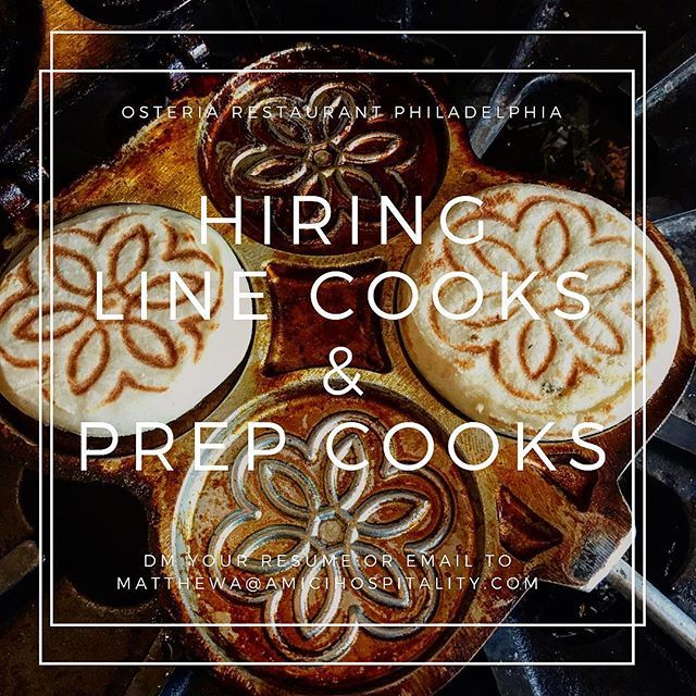 Osteria Restaurant is looking for line cooks & prep cooks to work in a professional Italian kitchen. Please DM me or email your resume to matthewa@amicihospitality.com #phillycooks #linecook #prepcook #motivated #professional #teamplayer #driven #wantsto… bit.ly/2Pj5iFZ