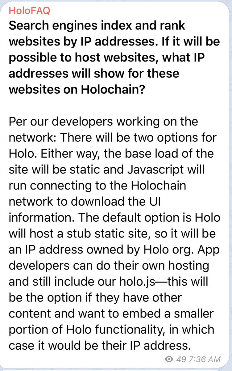 Cris_DVM's tweet photo. #HoloFAQ: Search engines index and rank websites by IP addresses. If it will be possible to host websites, what IP addresses will show for these websites on Holochain?
#holo #holochain $hot https://t.co/nJRuvnHOOc