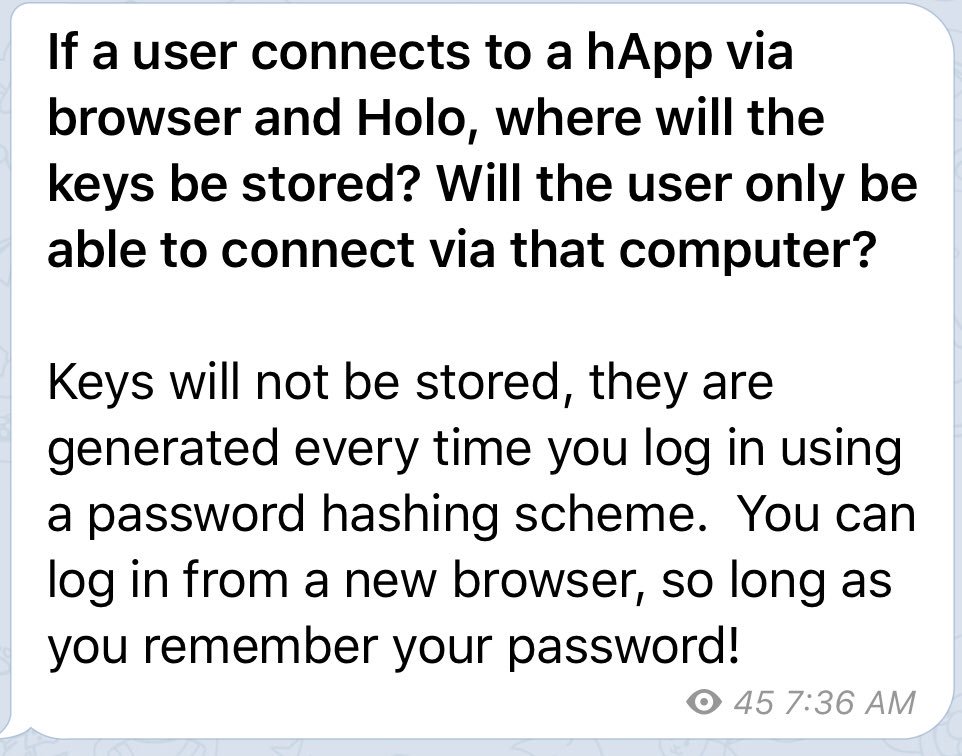 Cris_DVM's tweet photo. #HoloFAQ: If a user connects to a hApp via browser and Holo, where will the keys be stored? Will the user only be able to connect via that computer?
#holo #holochain $hot https://t.co/bdhcNiQSSe