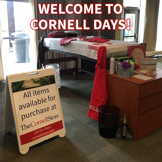 CornellStore's tweet photo. Welcome students & parents to Cornell Days! There's great dorm room displays set up at the Residential Life Expo 1-3pm in the Robert Purcell Community Center, & best yet, The Cornell Store on campus at 135 Ho Plaza for all your Cornell style needs! #CornellDays #Cornell2023 https://t.co/Z6nGDW2JQB